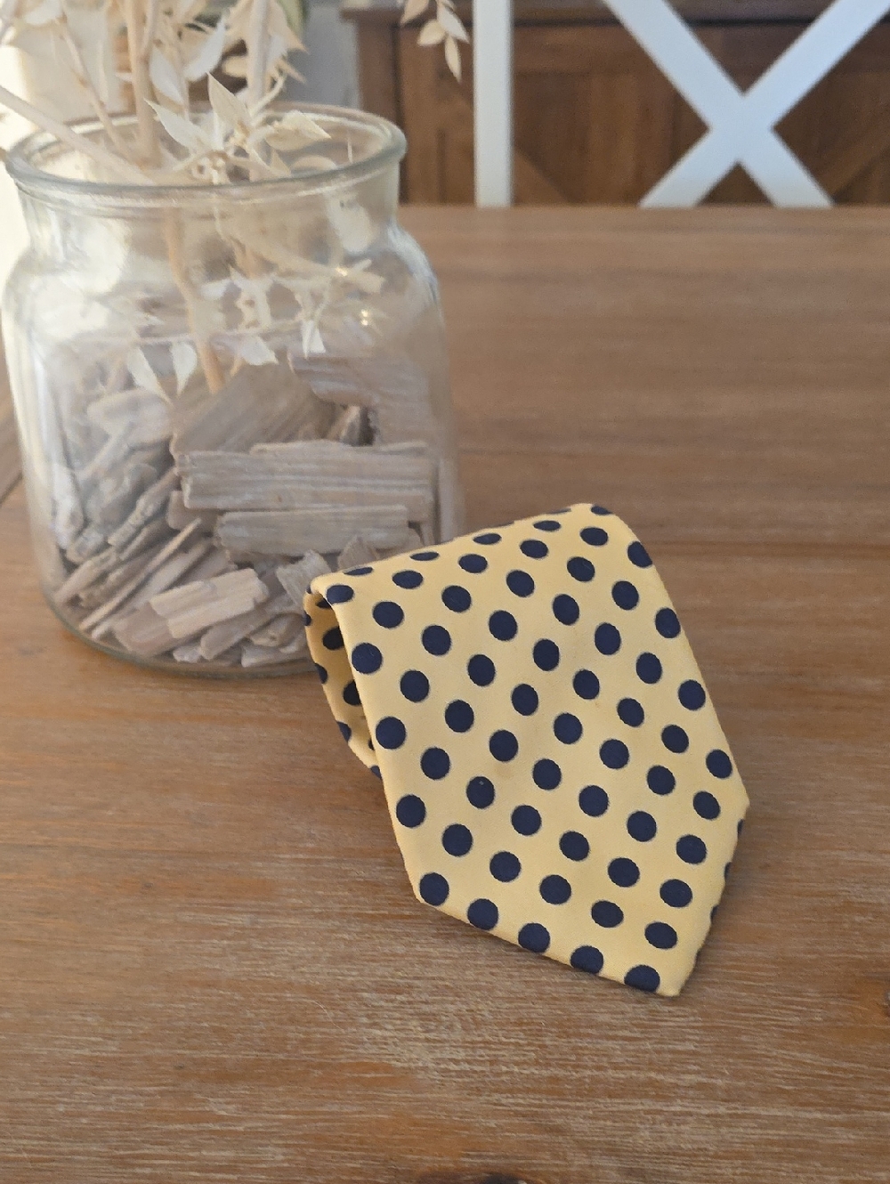 Brooks Brothers 100% Silk Made In USA Yellow with Navy Polka Dots Tie